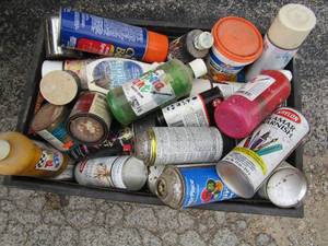 lot 252 image: Large tote full of opened spray paint, primer and gloss