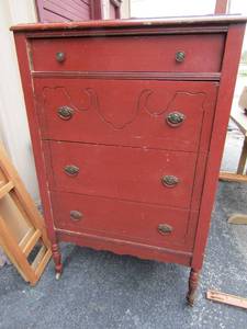 lot 256 image: 4 drawer chest on wheels, red 1821 on back 44x28x18