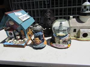 lot 266 image: Bird House light house, assorted light house dcor pieces, snow  globes and more