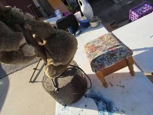lot 310 image: Sewing stool with storage 9x15x11 and 42 Koala tree stump post