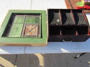 lot 311 image: 16x16 stained glass window and brown jewlery box