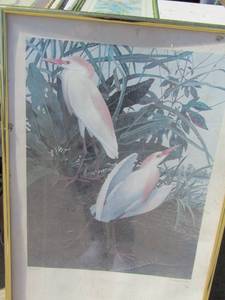 lot 354 image: Art- 2 blue birds 15x12 and 37x24 and Peacock 12x12