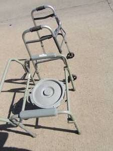 lot 366 image: 2 wheel collapsible walker and fold up bedside potty no seat
