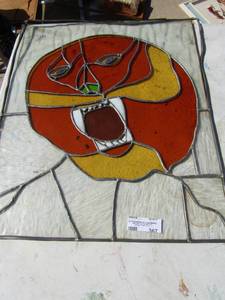 lot 367 image: Lion stained glass art 24x20