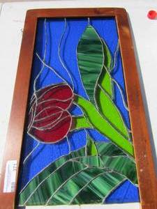 lot 371 image: Framed stain glass art piece 25x14