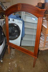 lot 21 image: Dresser Mirror has Beveled Glass, Curved Top (44W x 58 Tall)