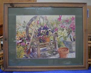 lot 39 image: Framed Watercolor signed by artist Judy Buswell 34W x 28 Tall