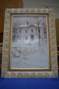 lot 41 image: Snowy Painting with Textured Frame signed by Schmid 27W x 36 Tall