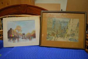 lot 45 image: Pencil or Chalk Picture signed by artist and San Francisco 1971  22W x 18 Tall PLUS Unframed Canvas Painting signed by artist