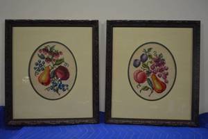 lot 46 image: Embroidered Fruit Pictures Framed and Signed from 1962  15W x 17 Tall