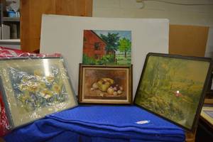lot 47 image: Canvas Paintings and Prints Watercolor Flowers, Onion Painting on Canvas, Print signed E.Pail 22W x 18 Tall