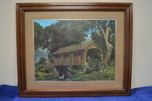 lot 50 image: Covered Bridge Lithograph signed Paul Dettefsen 23W x 19 Tall