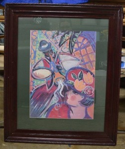 lot 52 image: Large Framed Print of Jazz Player and Lady with tag from Six Flags Mall 28W x 34Tall