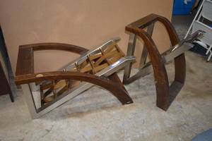 lot 24 image: Contemporary Style Wood and Metal Coffee and End Tables (Missing Glass Tops), see pictures