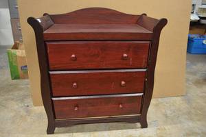 lot 60 image: Cherry Stained Changing Table with 3 Drawers 37W x 18D x 39T