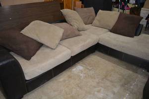 lot 12 image: L-Shaped Sectional Couch, Cushion Covers have been Washed, some stains remain, please preview