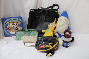 lot 90 image: Misc. Lot Kids Bike Helmet, Vera Bradley CD Holder with CDs, Book, Barrington Bag