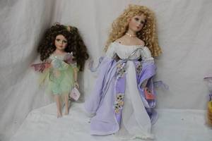 lot 100 image: Porcelain Dolls Fairy Doll and Blonde Doll with Purple Dress 14 Approx.