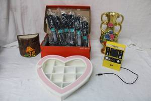 lot 111 image: Heart Decorative Display, Hairbrushes, Pac-Man Toy and Vases