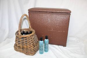 lot 116 image: Laundry Bin, Basket with Bath and Shower Gels