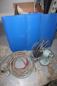 lot 118 image: Display Boards with Letters, Air Hoses, Vintage Metal Fan