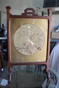lot 139 image: Vintage Fireplace Screen Embroidered and Framed in Glass