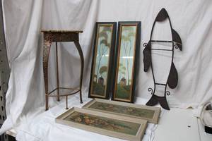 lot 146 image: Home Dcor Corner Plant Stand, Metal Fish Plate Holder and Wall Art