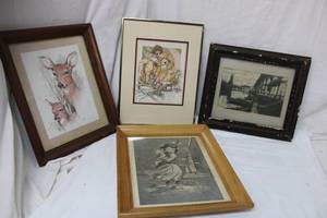 lot 161 image: Wall Art signed by artists - Chalk, Pencil and Pen, See Pictures