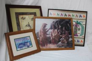lot 159 image: Wall Art and Embroidered Tapestry (Native American and Western Motif)