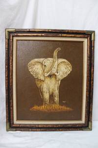lot 174 image: Framed Elephant Textured Painting signed Cooper 26x30