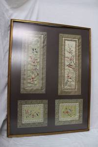 lot 187 image: Framed Embroidered Silk Panels 31x42