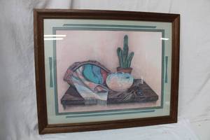 lot 185 image: Wood Frame with Western Style Matte, Print signed Gail Brown 1988   31x25.5