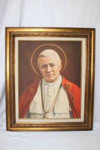 lot 193 image: Framed Portrait of a Pope on Canvas 23x26, see pictures
