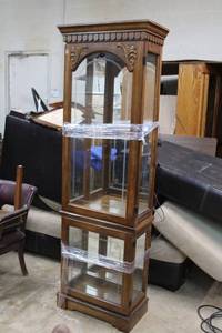 lot 204 image: Curio Cabinet with Glass Shelves 24W x 13D x 74 Tall (Needs new wiringBeen cut, see pictures)