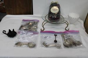 lot 231 image: Silverware Sets, Glass Potpourri Dish