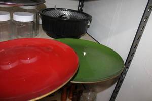 lot 240 image: Electric Round Grill, Plastic Platters and Glass Cannister Set