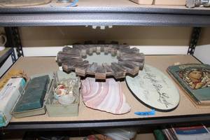 lot 243 image: Misc. Lot Wall Plaque, Circle Mirror, Vintage Christmas Magazines with Illustrations