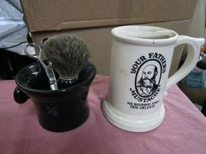 lot 91 image: VAN DER HAGEN SHAVING&nbsp MUG &amp LATHER BRUSH, YOUR FATHER MUSTACHE SHAVING ACCESSORIE MUG