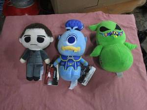 lot 120 image: HIGHLY COLLECTIBLE FUNKO PLUSHIES-&nbsp HORROR SERIES MICHAEL MYERS, KINGDOM HEARTS MONSTER DONALD, NIGHTMARE BEFORE CHRISTMAS OOGIE BOOGIE.