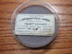 lot 11 image: RARE CIVIL WAR ERROR BOND, $20 VOUCHER FOR $500 CONFEDERATE LOAN, ISSUED AUG. 19, 1861