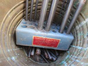 lot 102 image: METAL BUCKET WITH METAL&nbsp TRANSFER PUNCH SET&nbsp