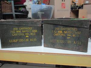 lot 144 image: METAL AMMO CASES, ONE CONTAINS OLD FLARES