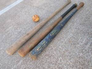 lot 150 image: VINTAGE BASEBALL BATS &amp BASEBALL