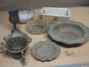 lot 159 image: VINTAGE ,METAL DISHES, ASH TRAYS, GOBLET