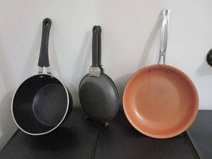lot 161 image: TRAMONTINA MADE IN ITALY POT INDUCTION READY, ORGREEN ORGANIC KITCHENWARE, RED COPPER FRYING PAN