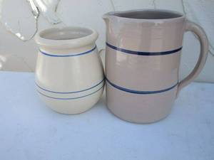 lot 180 image: HAND PAINTED POTTERY JUG &amp PITCHER