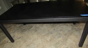 lot 1 image: MITCHELL GOLD & BOB WILLIAMS GOLD ESSENTIAL PARSONS DINING TABLE METAL BASE GRANITE TOP BLACK
