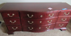 lot 2 image: BAKER FURNITURE 9 DRAWER DRESSER SCALLPED FRONT PLINTH FEET 70L X 22D X 32H