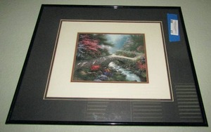 lot 61 image: THOMAS KINKADE THE BRIDGE FRAMED & MATTED 20 BY 16