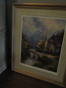lot 23 image: THOMAS KINKADE MOUNTAIN CHAPEL, CHAPELS OF NATURE 1   SN 5155850     GOLD FRAME 44 BY 38